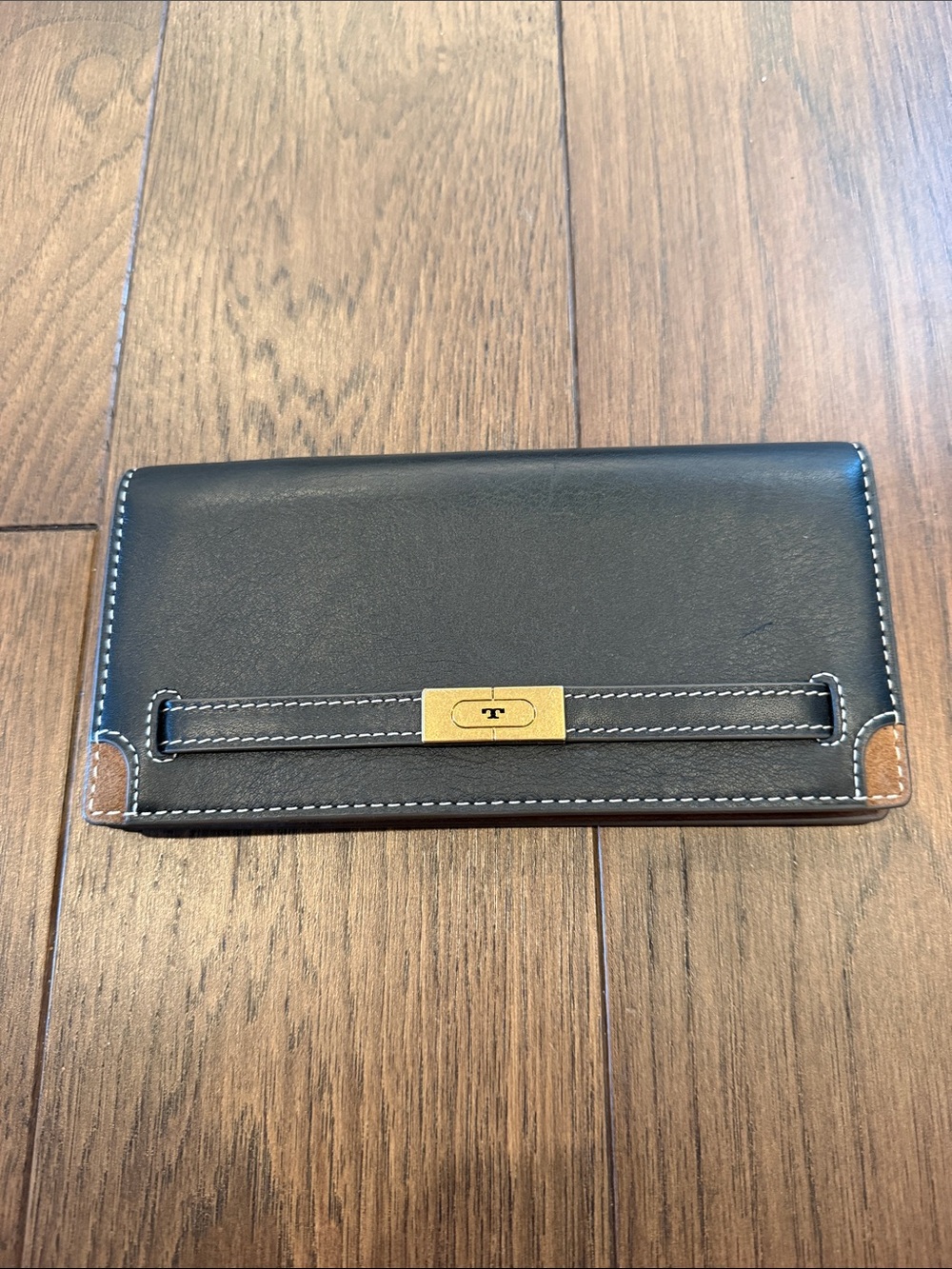 Tory Burch T Slim Wallet in Black and Brown